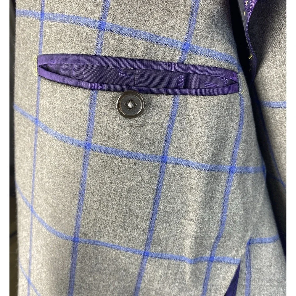 Robert Talbott Estate Sport Coat 42S Slim Grey Blue Windowpane Wool Silk -Tag 50